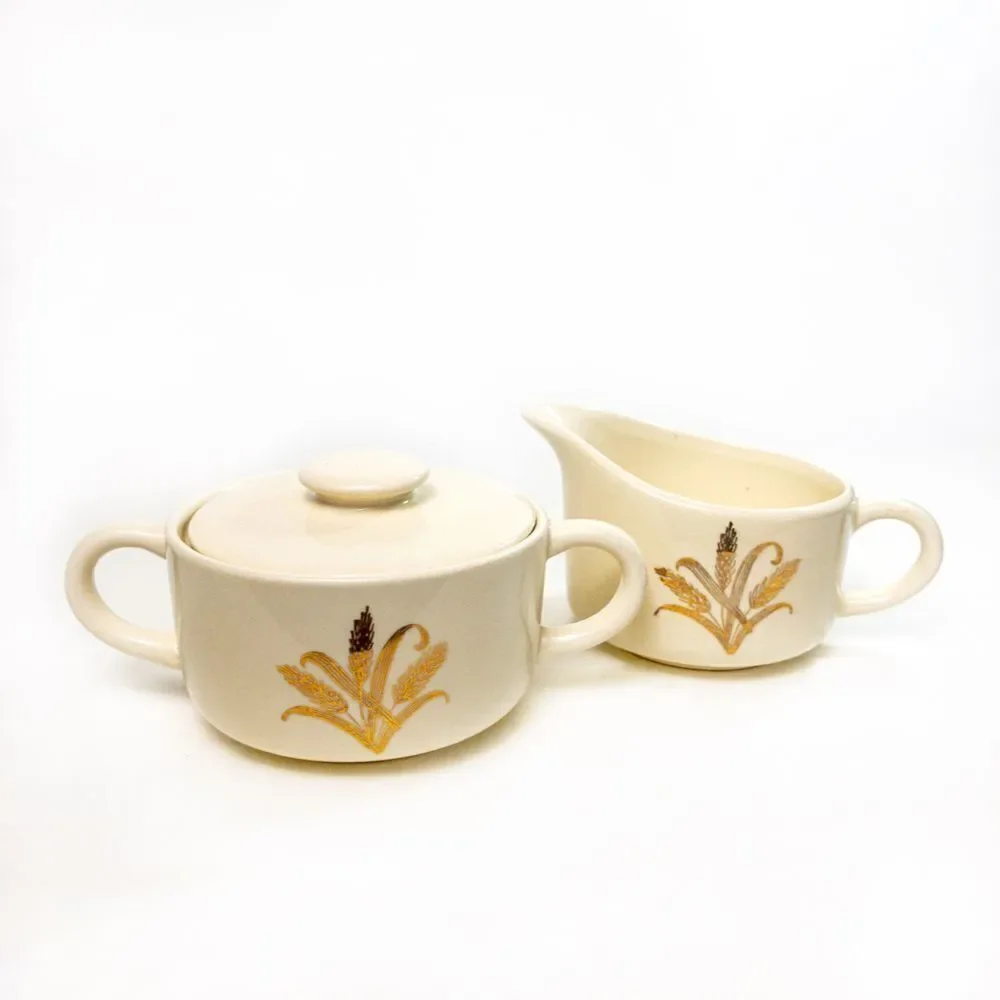 MCM Golden Wheat Creamer & Sugar w/ Lid